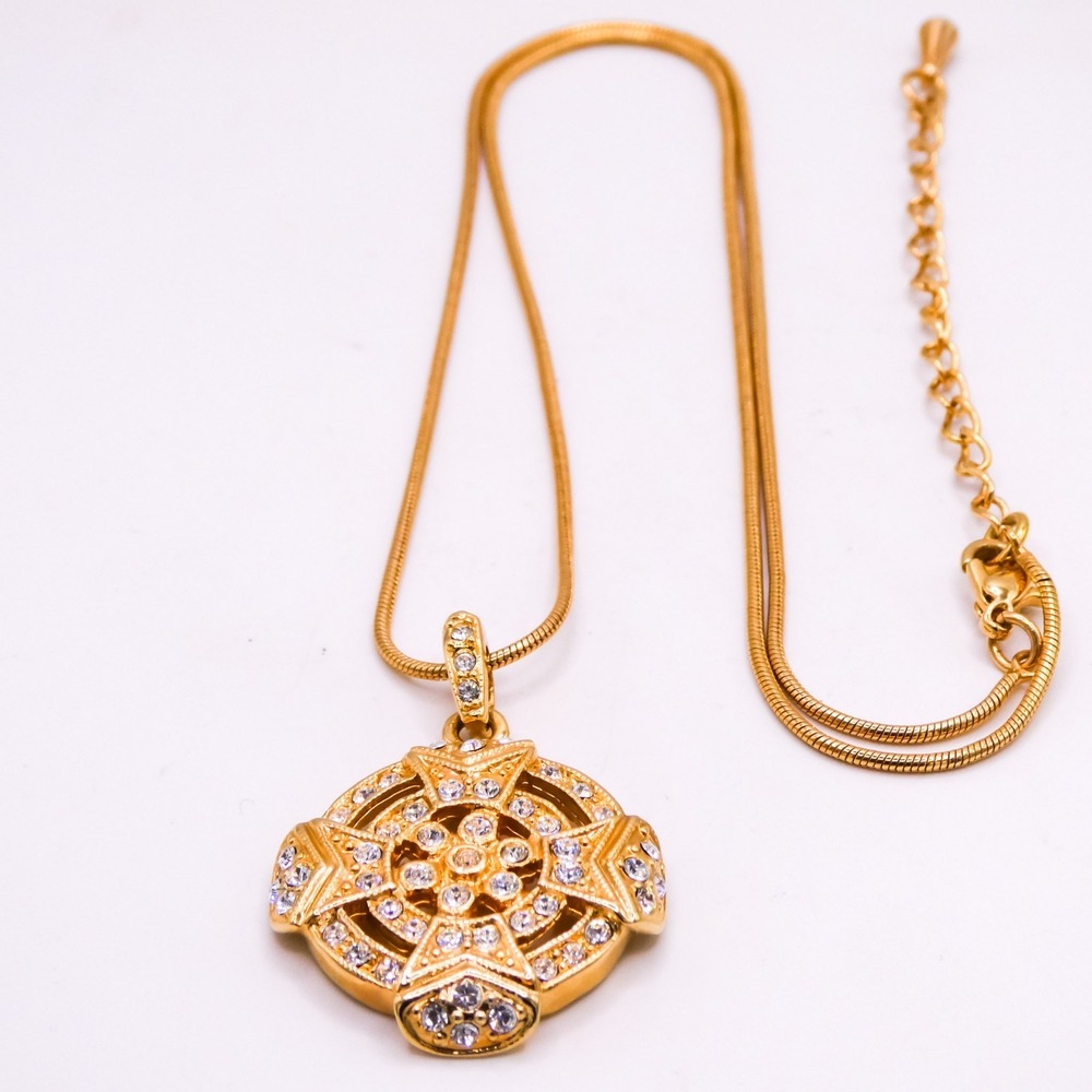 Art Deco Style Snake Chain Rhinestone Women's 18" Pendant Necklace Gold Tone